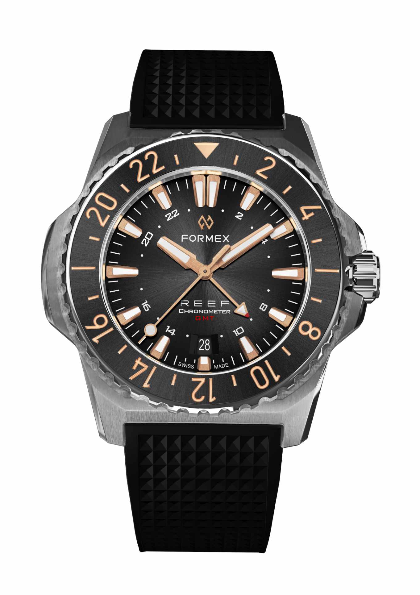 Black-Rosegold GMT Bezel.Rubber Strap