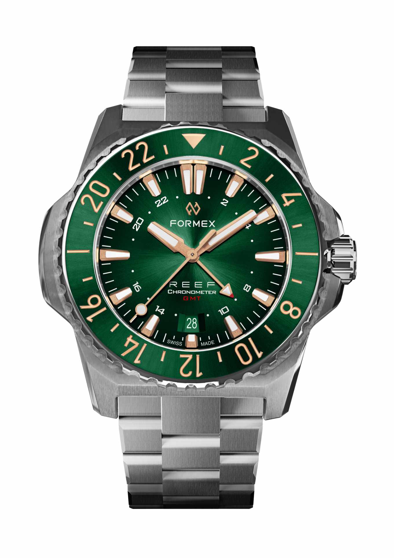 Green-Rosegold GMT Bezel.Steel Bracelet