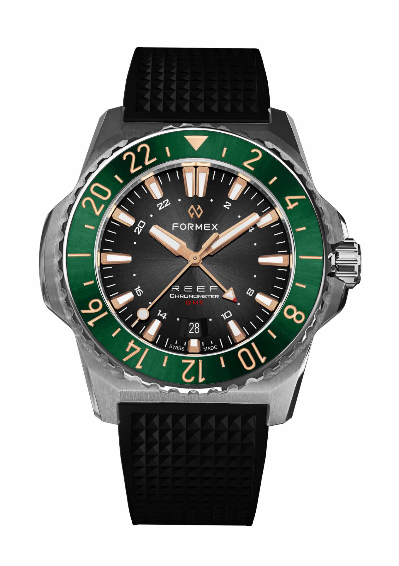 Green-Rosegold GMT Bezel.Rubber Strap
