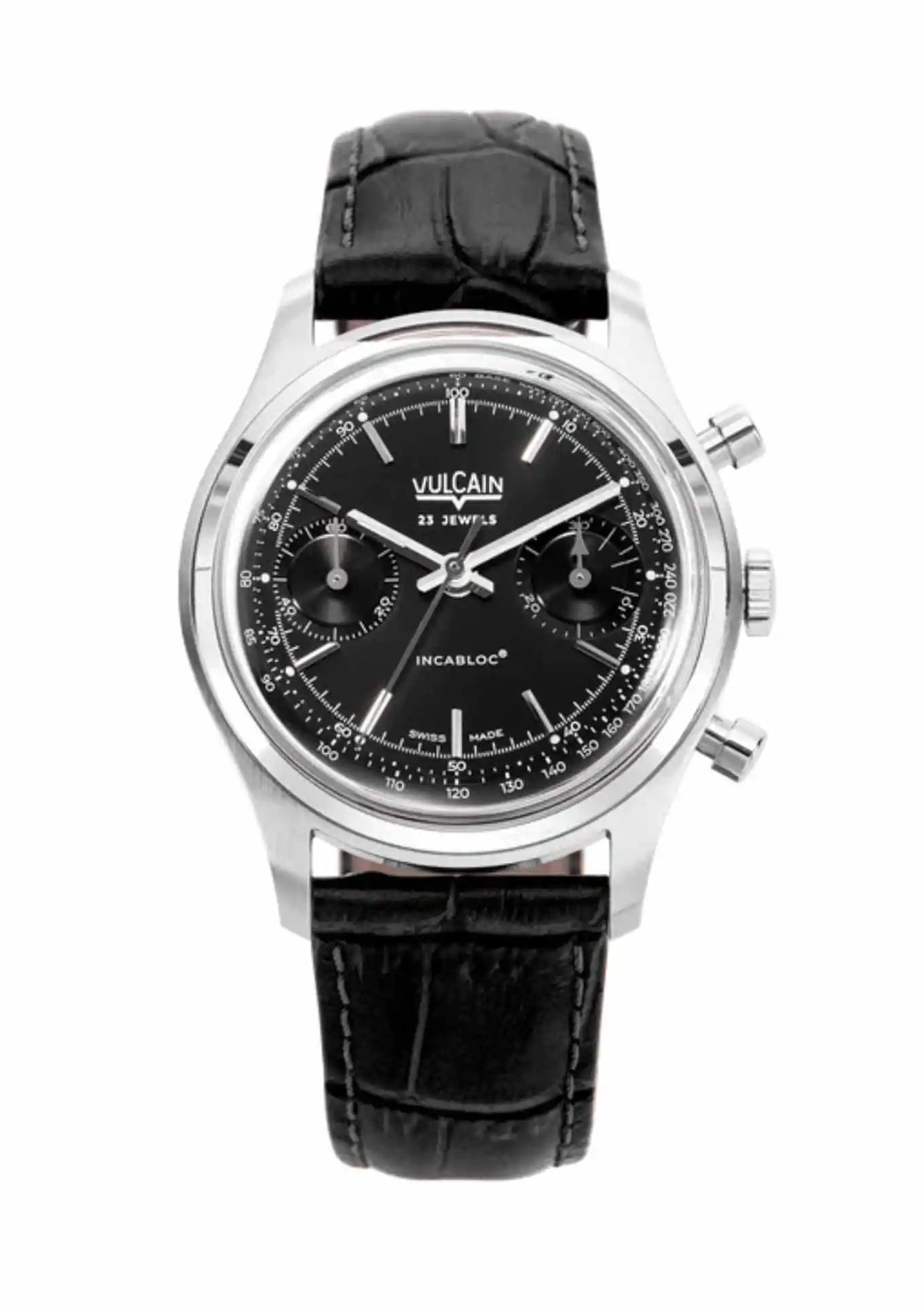 Black crocodile embossed leather strap