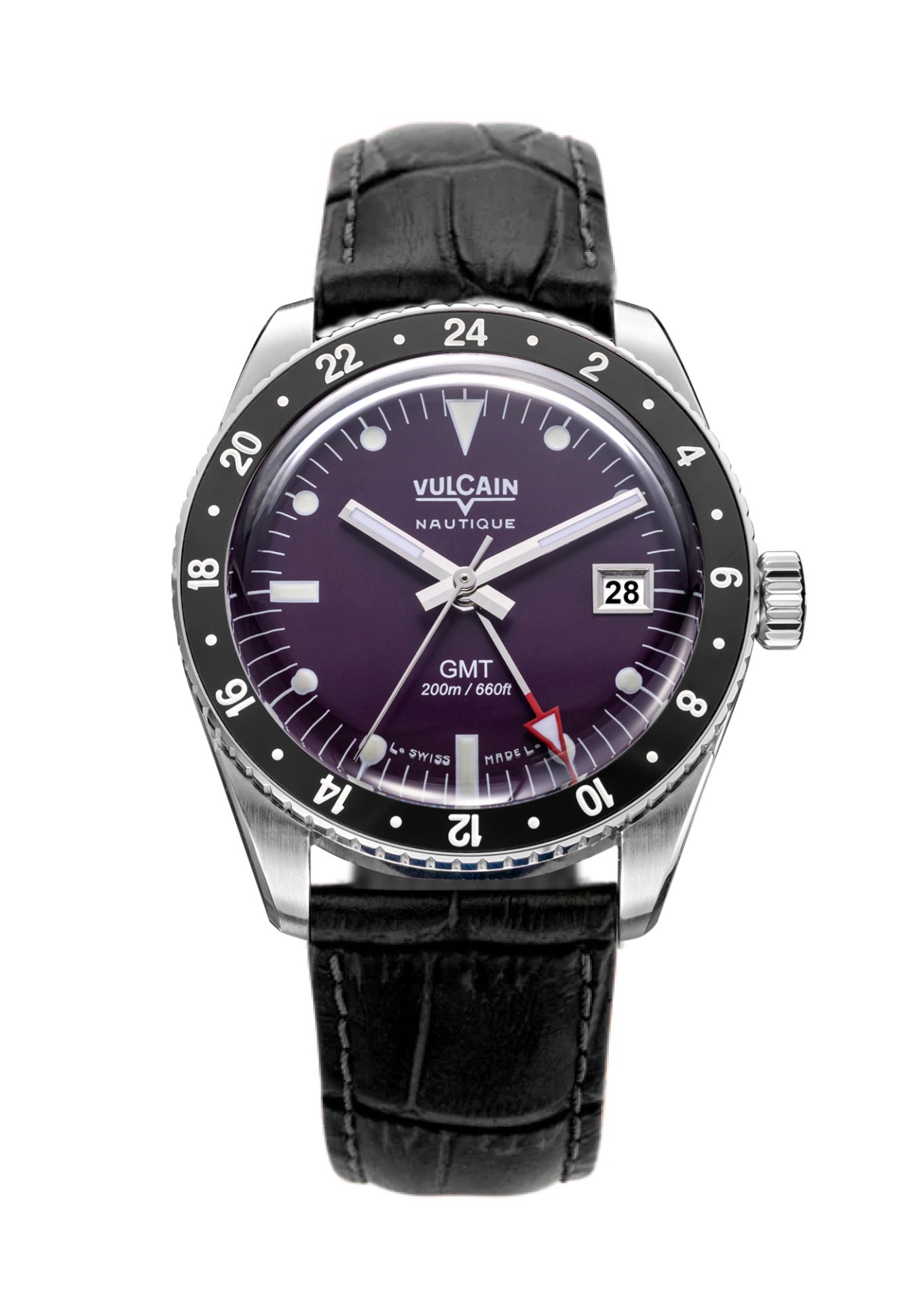 Black crocodile embossed leather strap