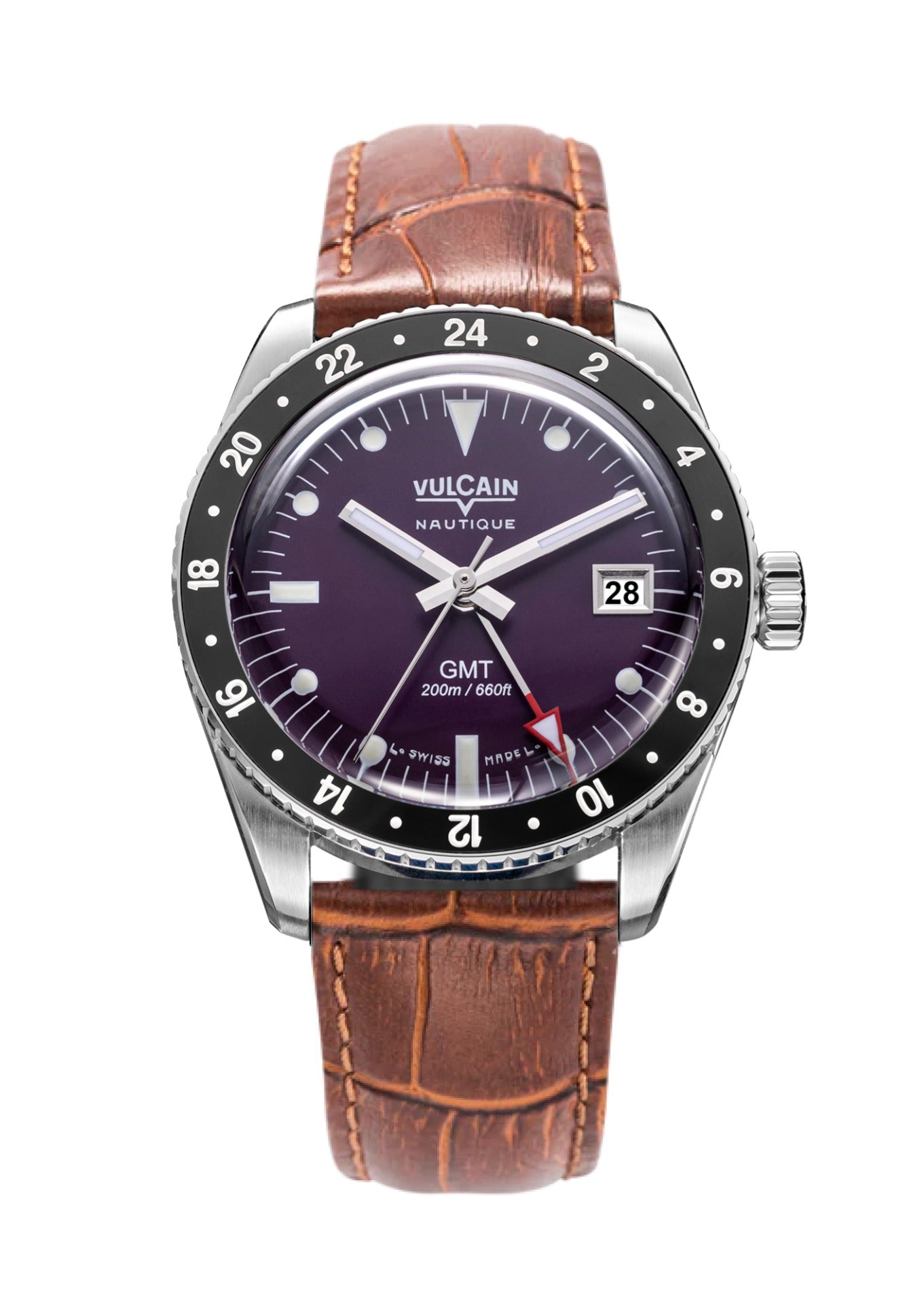 Brown crocodile embossed leather strap