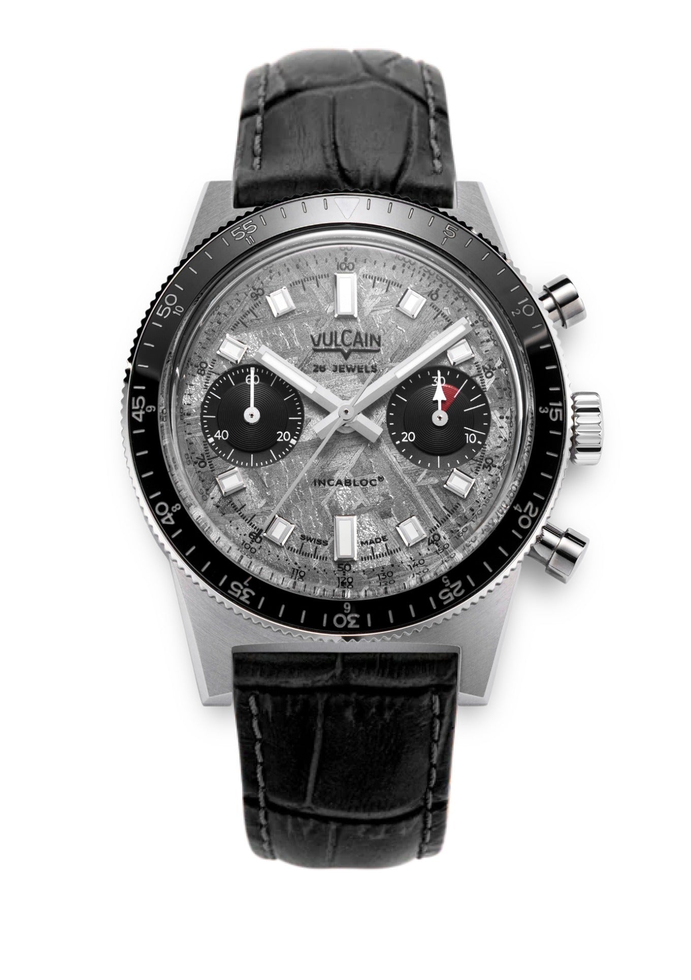 Black crocodile embossed leather strap