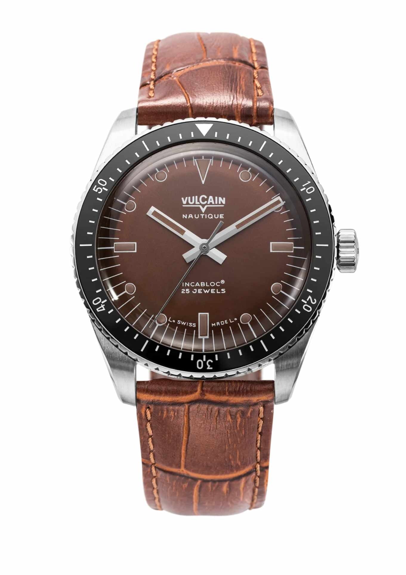 Brown crocodile embossed leather strap