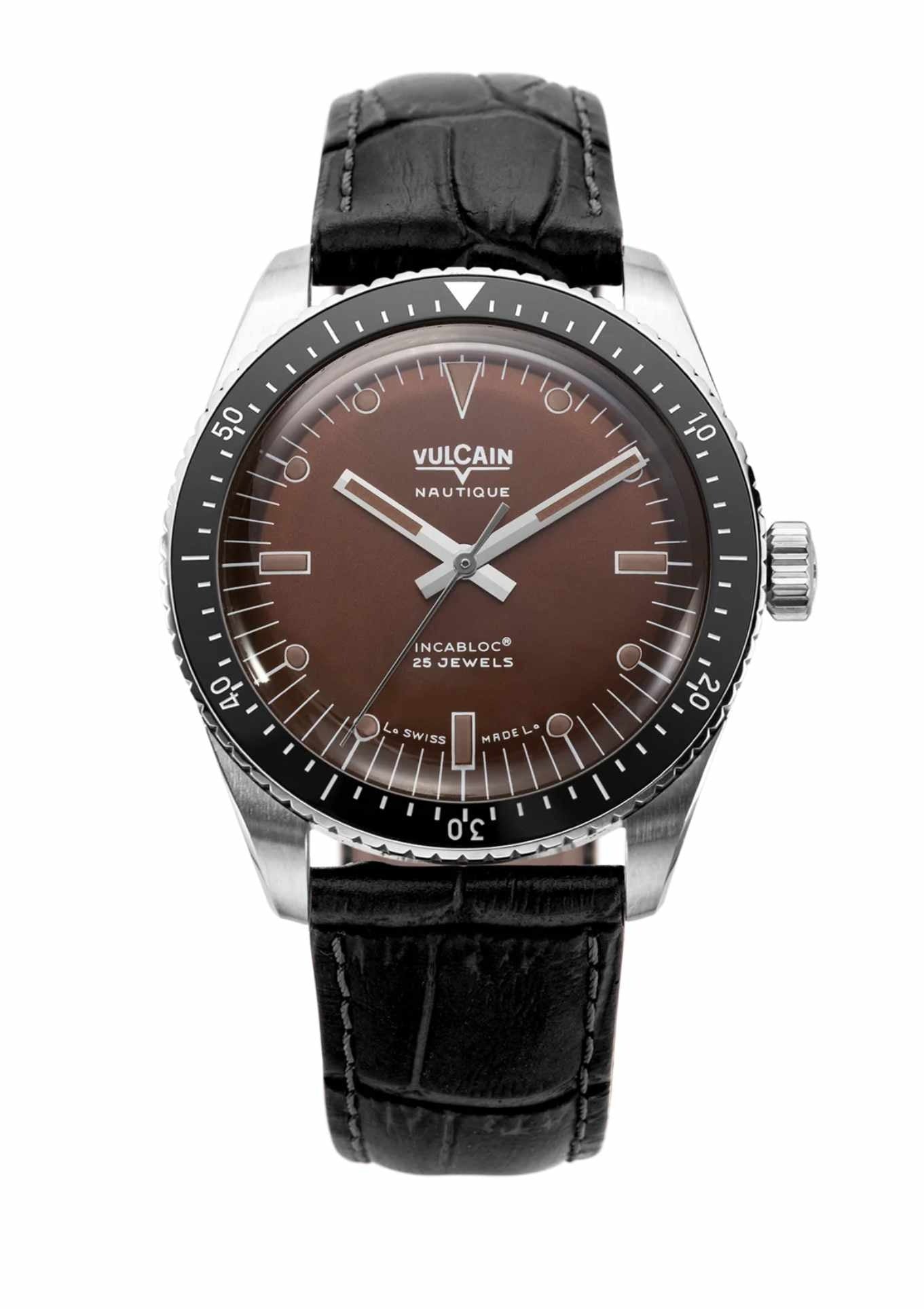 Black crocodile embossed leather strap