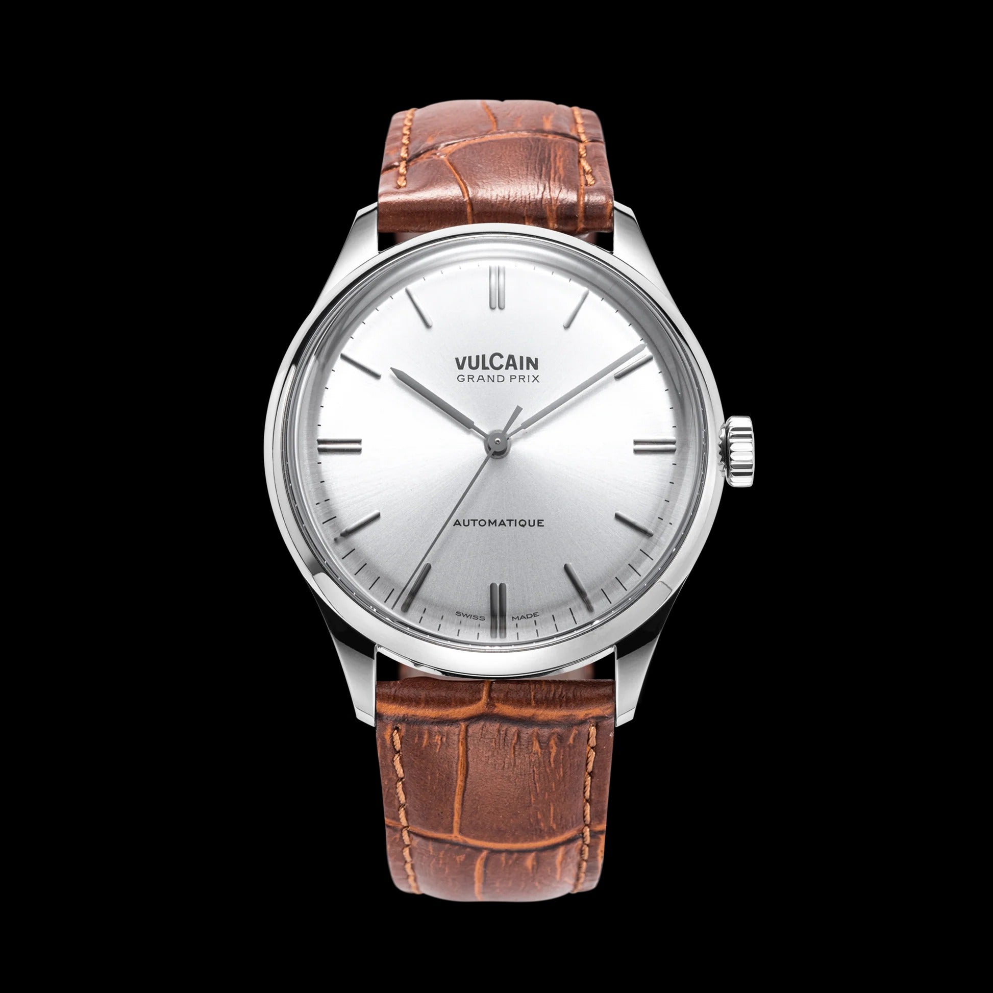 Brown crocodile embossed leather strap
