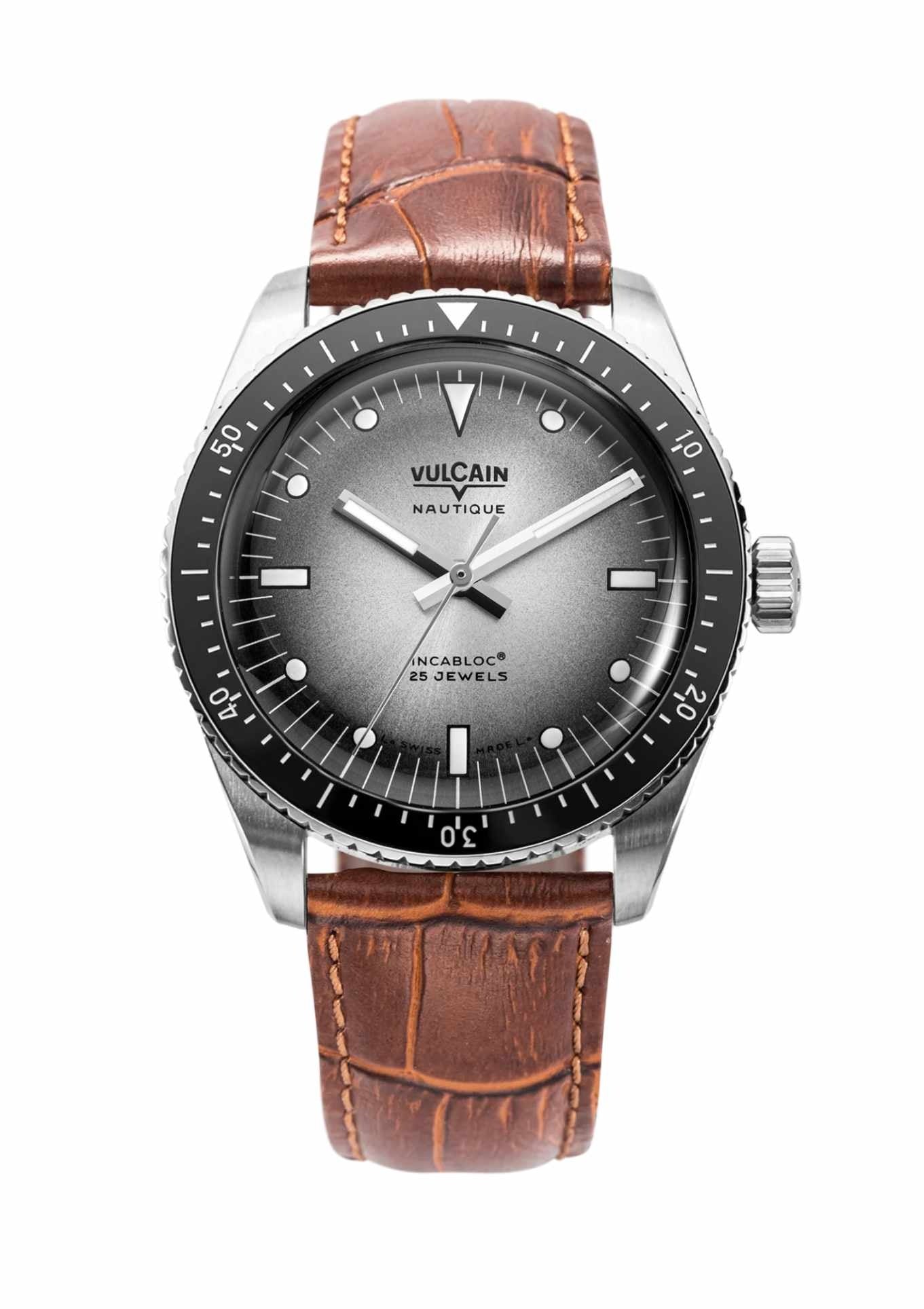 Brown crocodile embossed leather strap