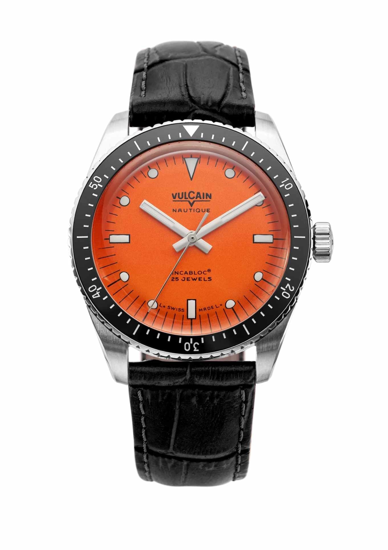 Black crocodile embossed leather strap