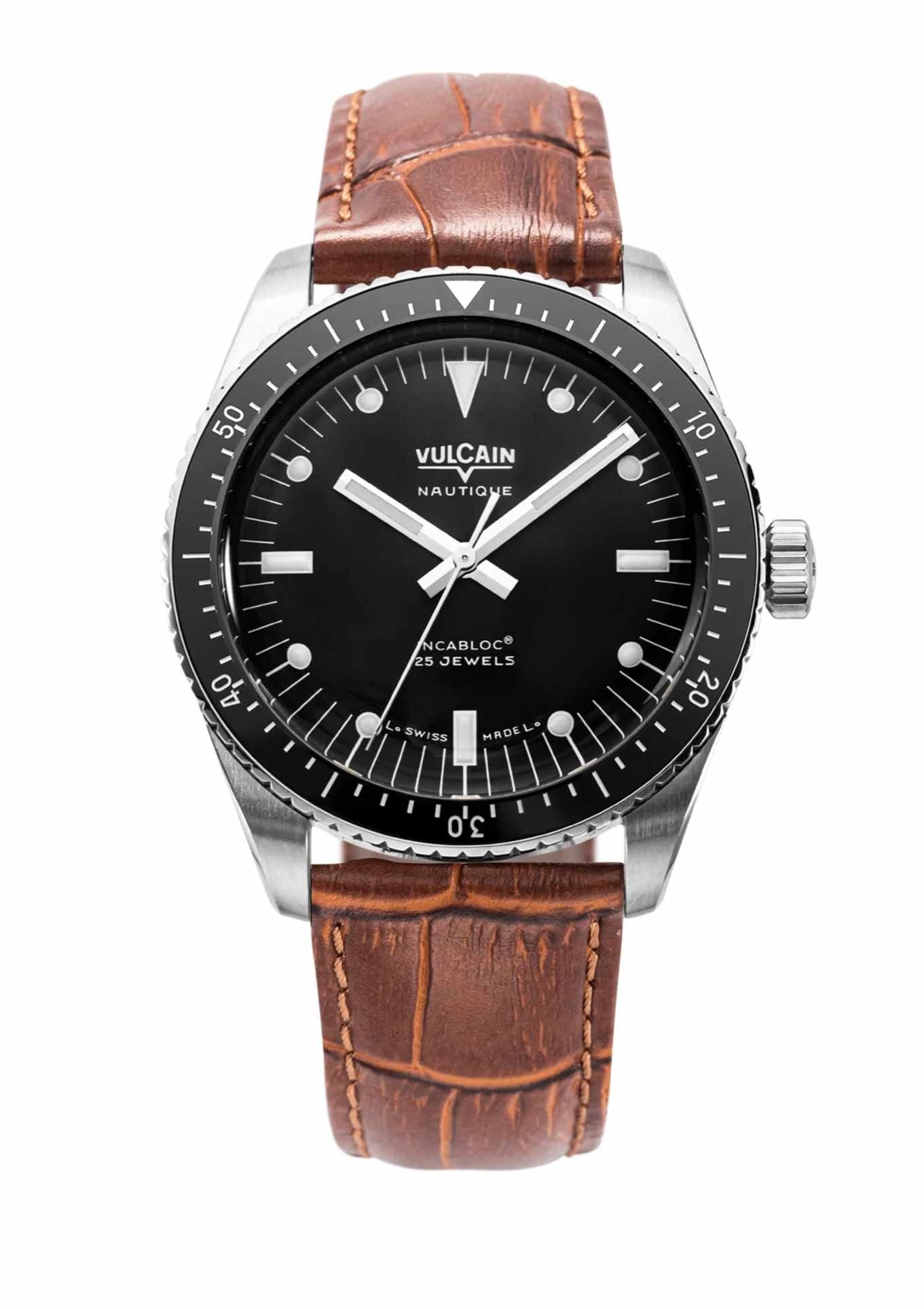 Brown crocodile embossed leather strap