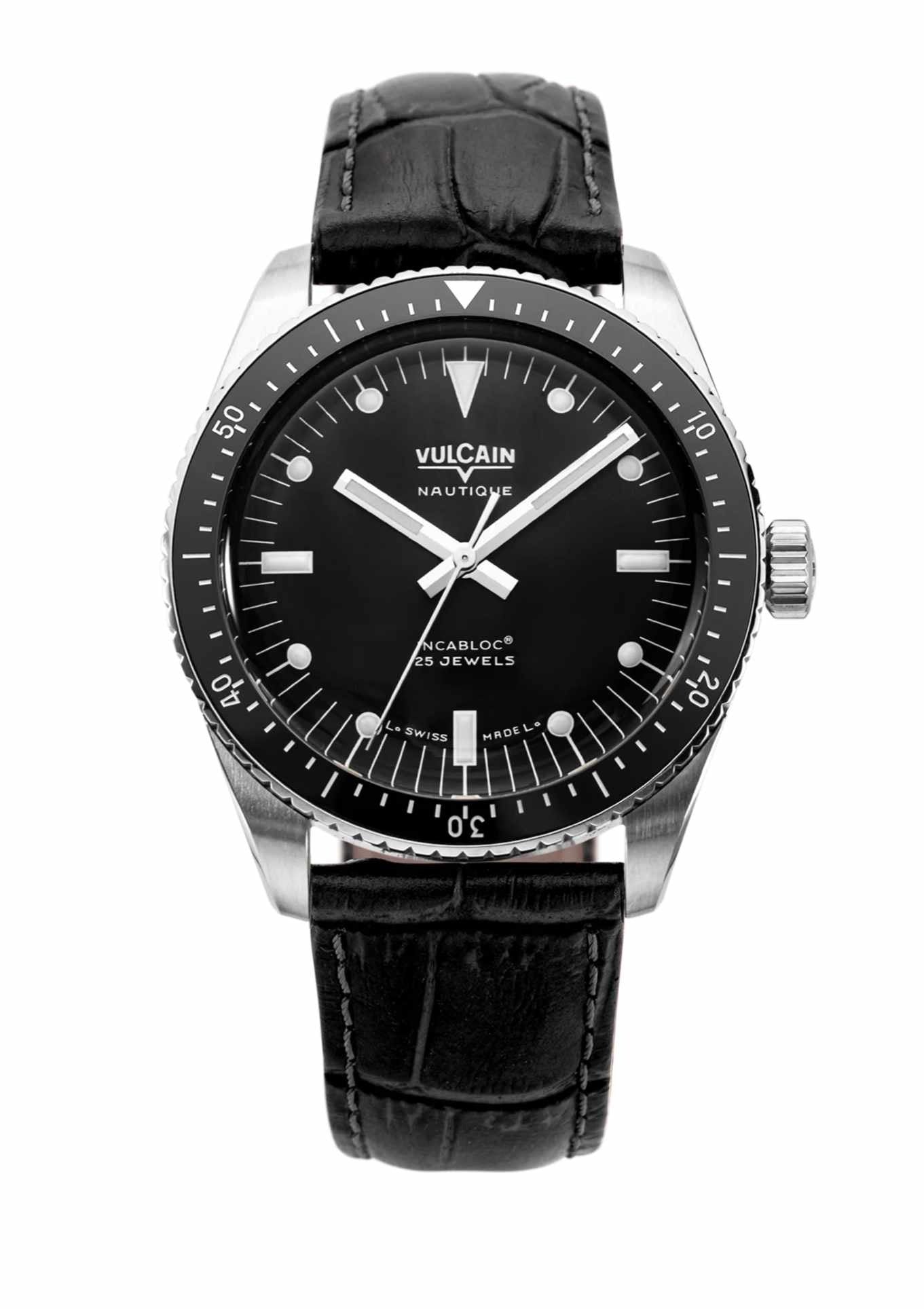 Black crocodile embossed leather strap