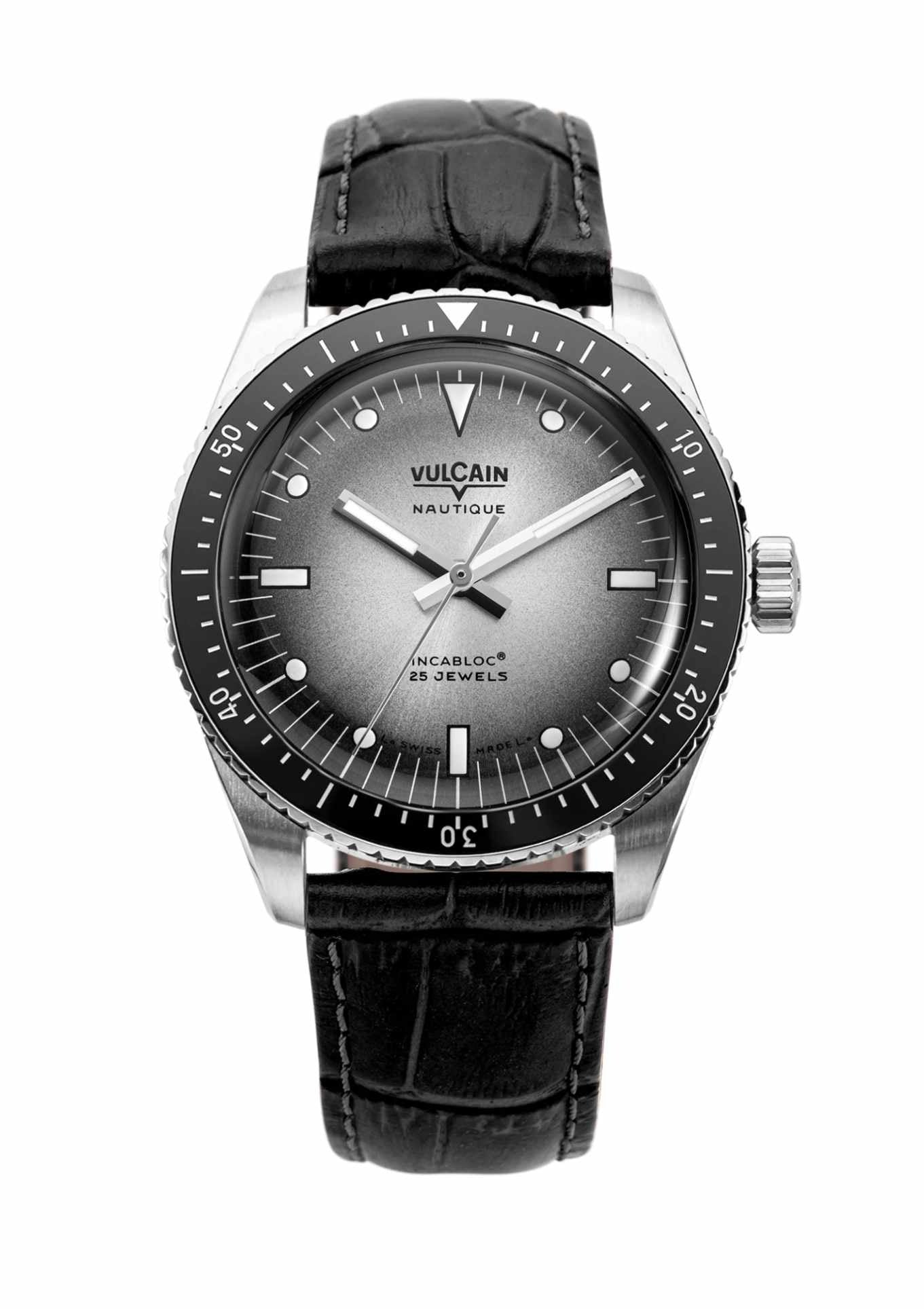 Black crocodile embossed leather strap