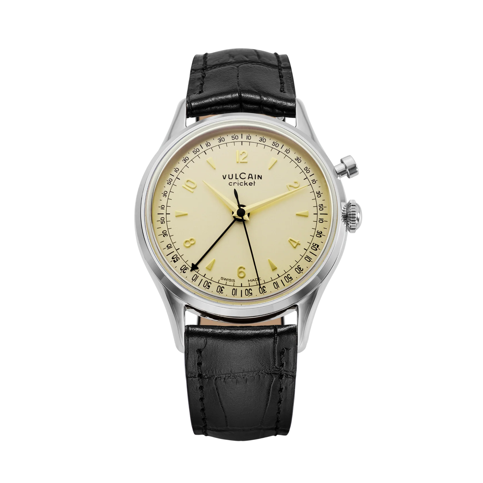 Closed Caseback Black Leather Alligator Pattern Strap